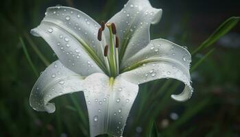 friskhet av en våt blad, skönhet i natur enda blomma genererad förbi ai foto