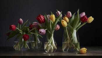 friskhet av natur i en bukett, vibrerande färger av springtime genererad förbi ai foto