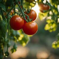närbild se av tomat redo till skörda i en terrass trädgård foto