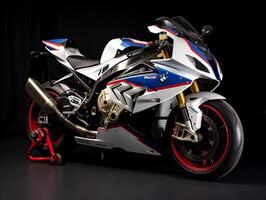 bmw s 1000 rr utställning. generativ ai foto