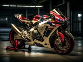 honda cbr1000rr eld blad utställning. generativ ai foto