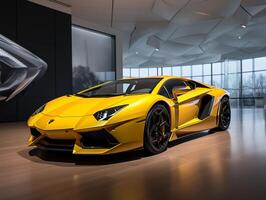 lamborghini aventador utställning. generativ ai foto