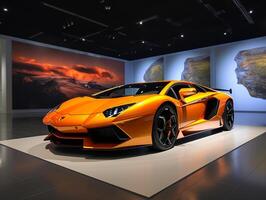 lamborghini aventador utställning. generativ ai foto