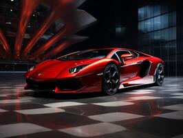 lamborghini aventador utställning. generativ ai foto