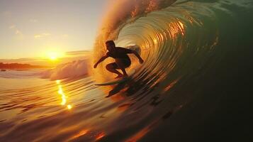 surfare fångst vågor. generativ ai foto