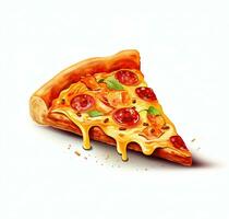 skiva av pizza på vit bakgrund. pizza topp se. ai generativ foto