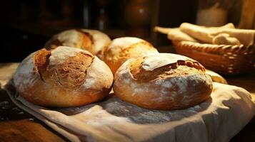 bröd i de kök. hemlagad bageri. generativ ai foto