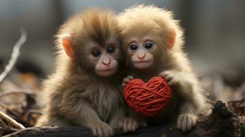 Foto av hjärtat smälter två apor med ett betoning på uttryck av kärlek. generativ ai