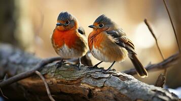 Foto av hjärtat smälter två amerikan Robins med ett betoning på uttryck av kärlek. generativ ai