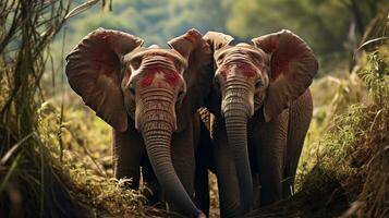 Foto av hjärtat smälter två afrikansk elefanter med ett betoning på uttryck av kärlek. generativ ai
