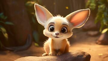 en söt liten fennec räv i disney tecknad serie stil. generativ ai foto