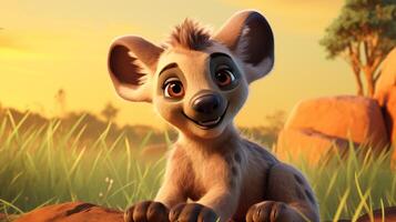 en söt liten hyena i disney tecknad serie stil. generativ ai foto