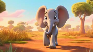 en söt liten afrikansk elefant i disney tecknad serie stil. generativ ai foto