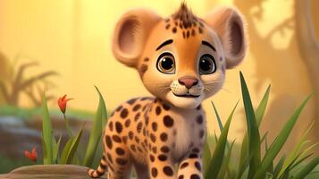 en söt liten afrikansk leopard i disney tecknad serie stil. generativ ai foto