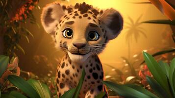 en söt liten afrikansk leopard i disney tecknad serie stil. generativ ai foto