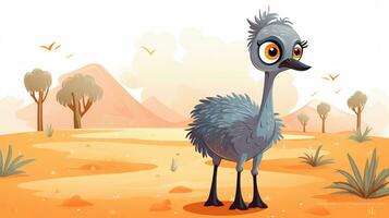 en söt liten emu i vektor stil. generativ ai foto