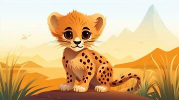 en söt liten gepard i vektor stil. generativ ai foto