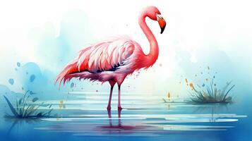 en söt liten flamingo i vattenfärg stil. generativ ai foto