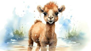 en söt liten kamel i vattenfärg stil. generativ ai foto