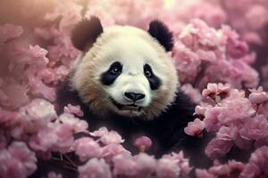 förtjusande söt bebis panda blommor. generera ai foto