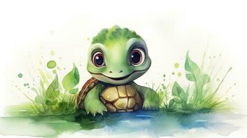 en söt liten sköldpadda i vattenfärg stil. generativ ai foto