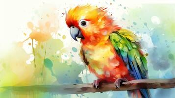 en söt liten papegoja i vattenfärg stil. generativ ai foto