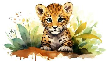 en söt liten jaguar i vattenfärg stil. generativ ai foto