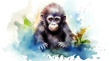 en söt liten gorilla i vattenfärg stil. generativ ai foto