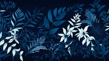 abstrakt botanisk mönster i silhuett på blå bakgrund foto