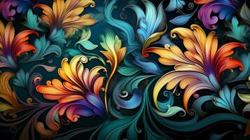 abstrakt dekoration av färgrik blommig mönster på tapet foto