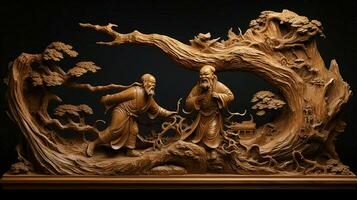 gammal trä skulptur en symbol av kinesisk kultur foto