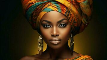 skön ung afrikansk kvinna i traditionell turban foto