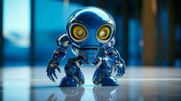 blå cyborg leksak danser med trogen glädje foto