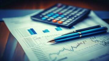 blå penna analyserar finansiell siffror för Framgång foto