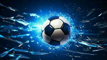 blå fotboll boll sparkar in i de netto foto