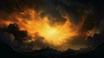 ljus gul brand flammande mot natt himmel foto