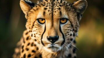 stänga upp porträtt av majestätisk gepard stirrande foto