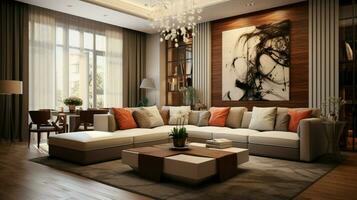 bekväm modern levande rum med elegant design foto