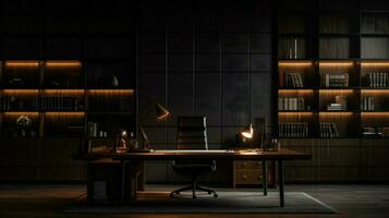 mörk modern kontor upplyst förbi elektrisk lampa foto