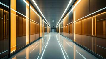 minskande perspektiv i modern kontor korridor reflektera foto