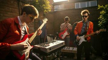 smutsig Pojkar spelar skraj musik på fest foto