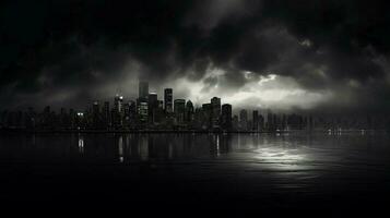 dramatisk stadsbild på skymning svart och vit foto