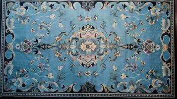 elegant antik matta med utsmyckad blå broderi foto