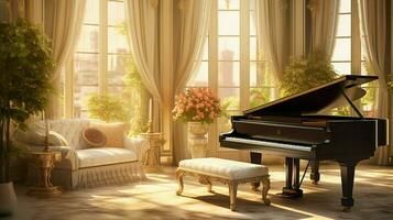 elegant stor piano inomhus scen foto