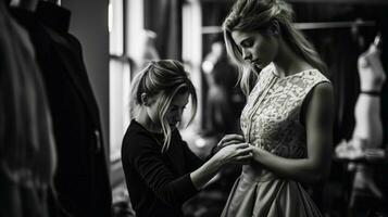 modern boutique ägare åtgärder klänning i svart foto