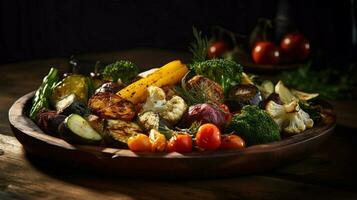 färsk friska grönsaker kokta till fullkomlighet på en rustik foto