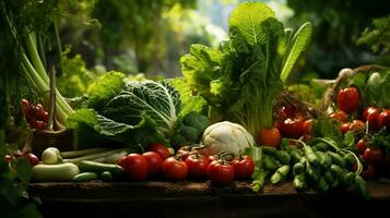 färsk organisk grönsaker vuxen i en frodig grön vegetabiliska foto