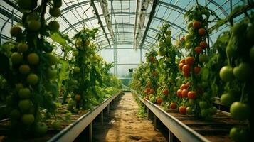 färsk organisk grönsaker vuxen i modern växthus foto
