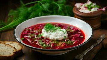 nyligen kokta vegetarian borscht perfekt för lunch foto