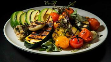 friskhet och gourmet kombinera i en friska grillad vegetabiliska foto